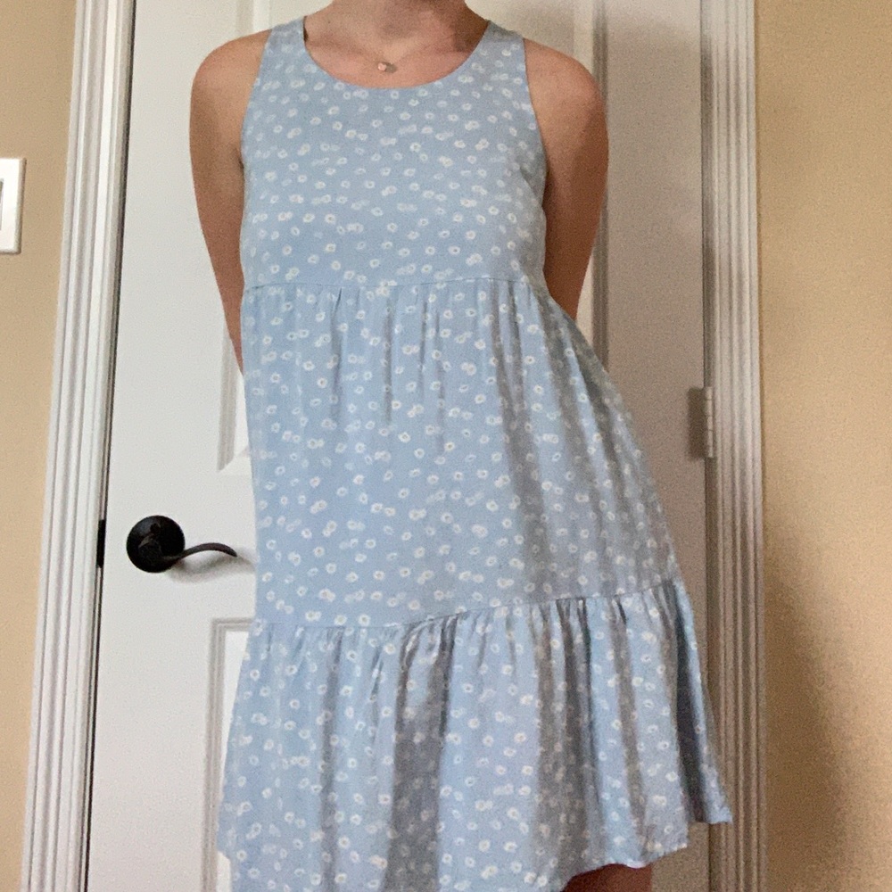 Cottagecore Pink Rose Blue Daisy Sundress
